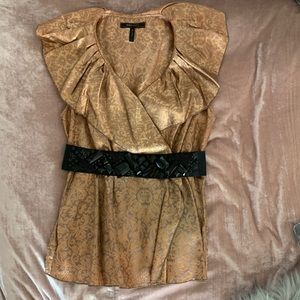 BCBG Max Azria gold metallic gold top w/beaded belt. Medium